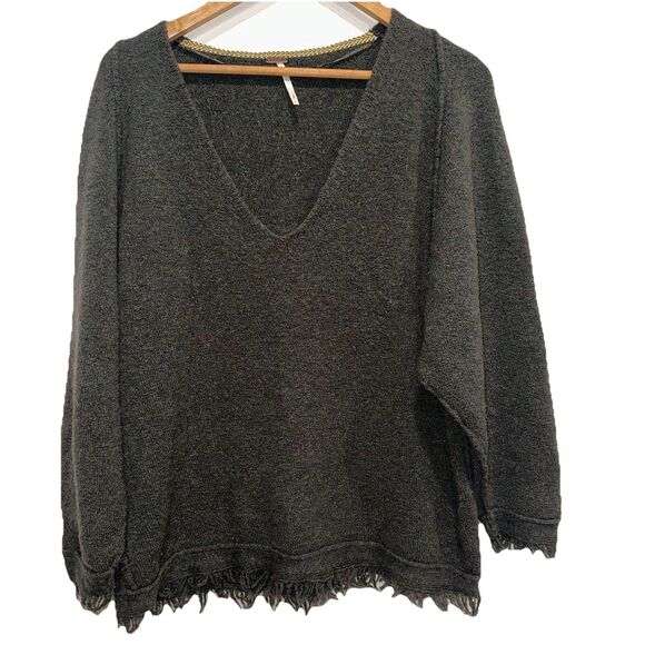 Free People Sweaters - Free People V-Neck Wool Blend Sweater S Green Oversized Slouchy Pullover